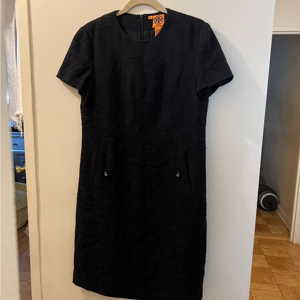 Tory Burch Tweed Dress In Black